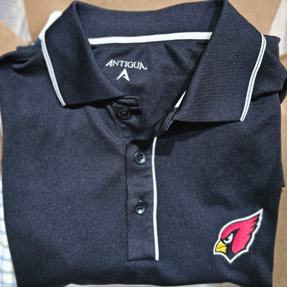 Men's Antigua Black Polo Shirt with Arizona Cardinals Logo